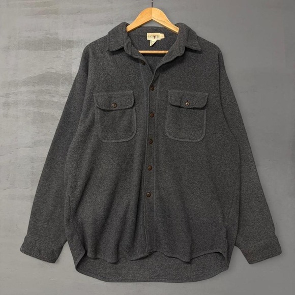 J. Crew Other - Vintage J.Crew Fleece Button Up‎ Shirt Chamois Gray Long Sleeve Pocket Large